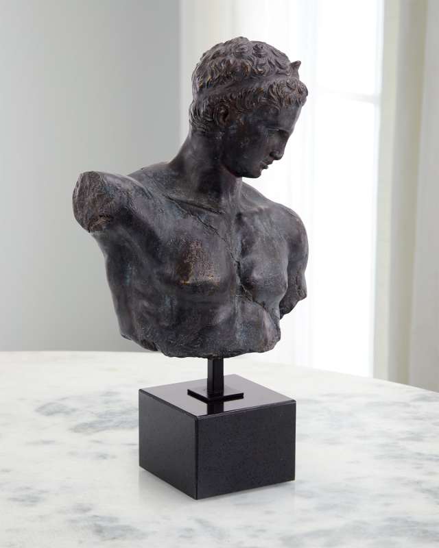 Greek Bust Sculpture in Verde Black